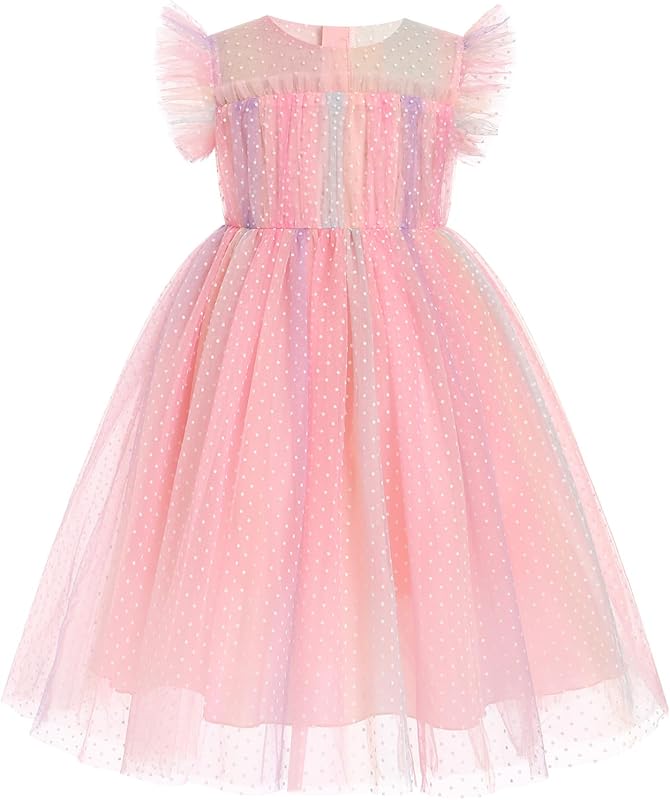 IMEKIS Toddler Girl Sparkle Confetti Birthday Princess Dress Ruffle Sleeve Party Formal Dresses 1-6T