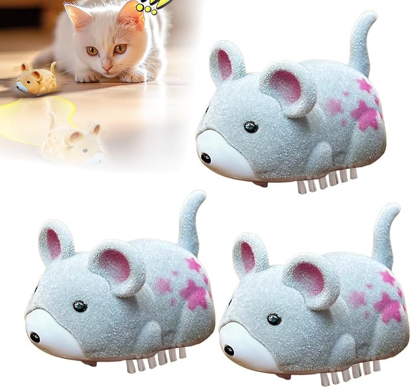 Katzenspielzeug Maus Elektrisch, 2025 Neu Interactive Electric Hamster Cat Toy, Selbst bewegen Hindernisse vermeiden Interaktives Katzenspielzeug Selbstbeschäftigung (Gelb + Kaki + Grau)