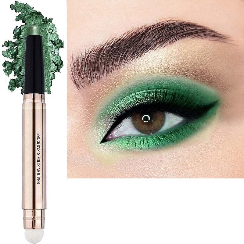 2 in 1 eyeshadow stick and Sponge Makeup Brush, Smooth Cream Shimmer Shadow Pencil Long Lasting Waterproof Eye Shadow Highlighter Stick Makeup , Hypoallergenic Highlighter Multi-Dimensional eyes Look