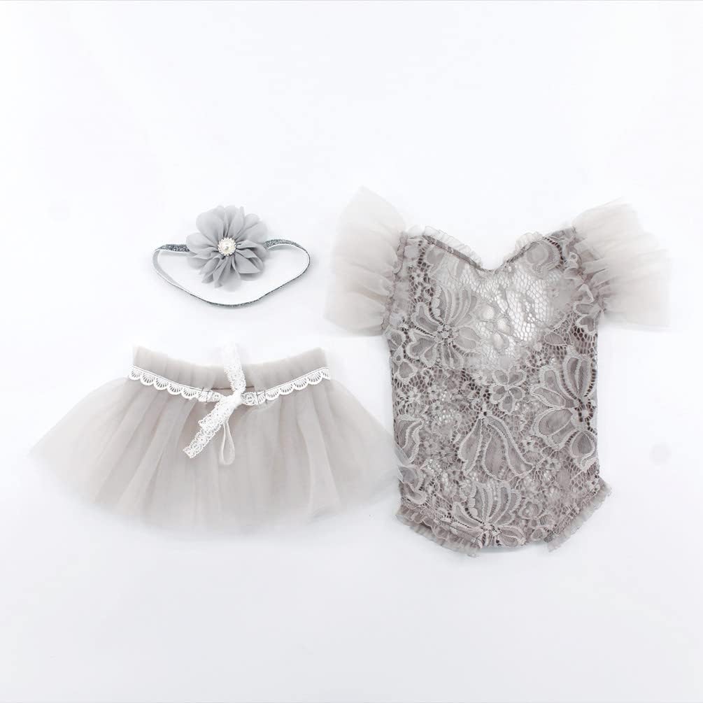 Newborn Photography Props Outfits Princess Baby Girl Pearl Lace Rompers Headdress Infant Baby Girl Photoshoot Costume