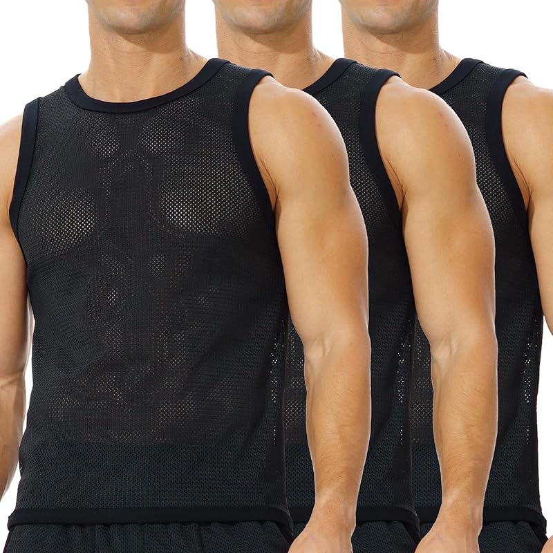 Men's Mesh Workout Tank Top Fitted Sleeveless Shirt for Casual Gym Muscle Training