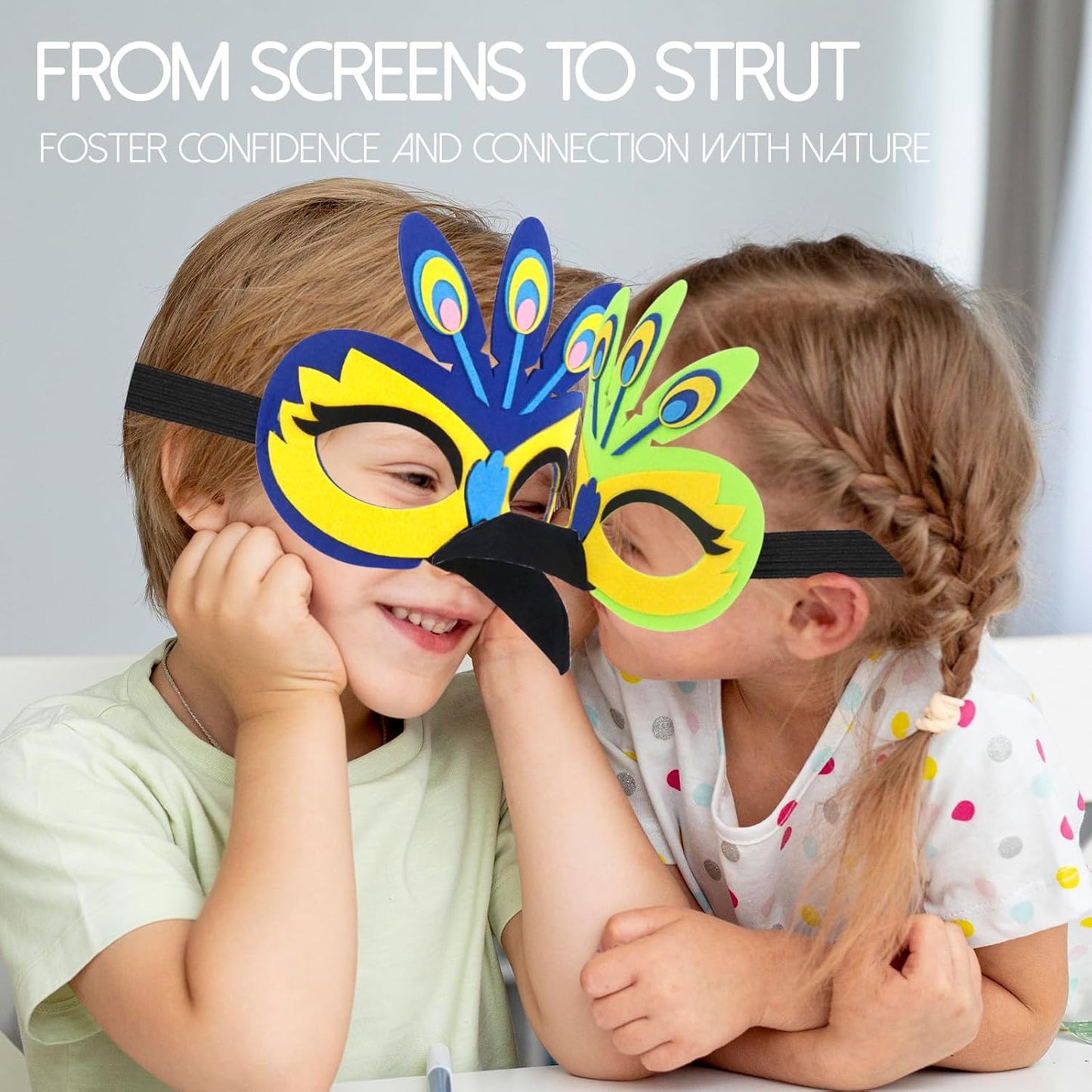 iROLEWIN Toddler Peacock-Bird-Costume for Kids Dress-Up Wings 3D Bird Mask Feathered Cape as Animal Jungle Party Toys Gifts