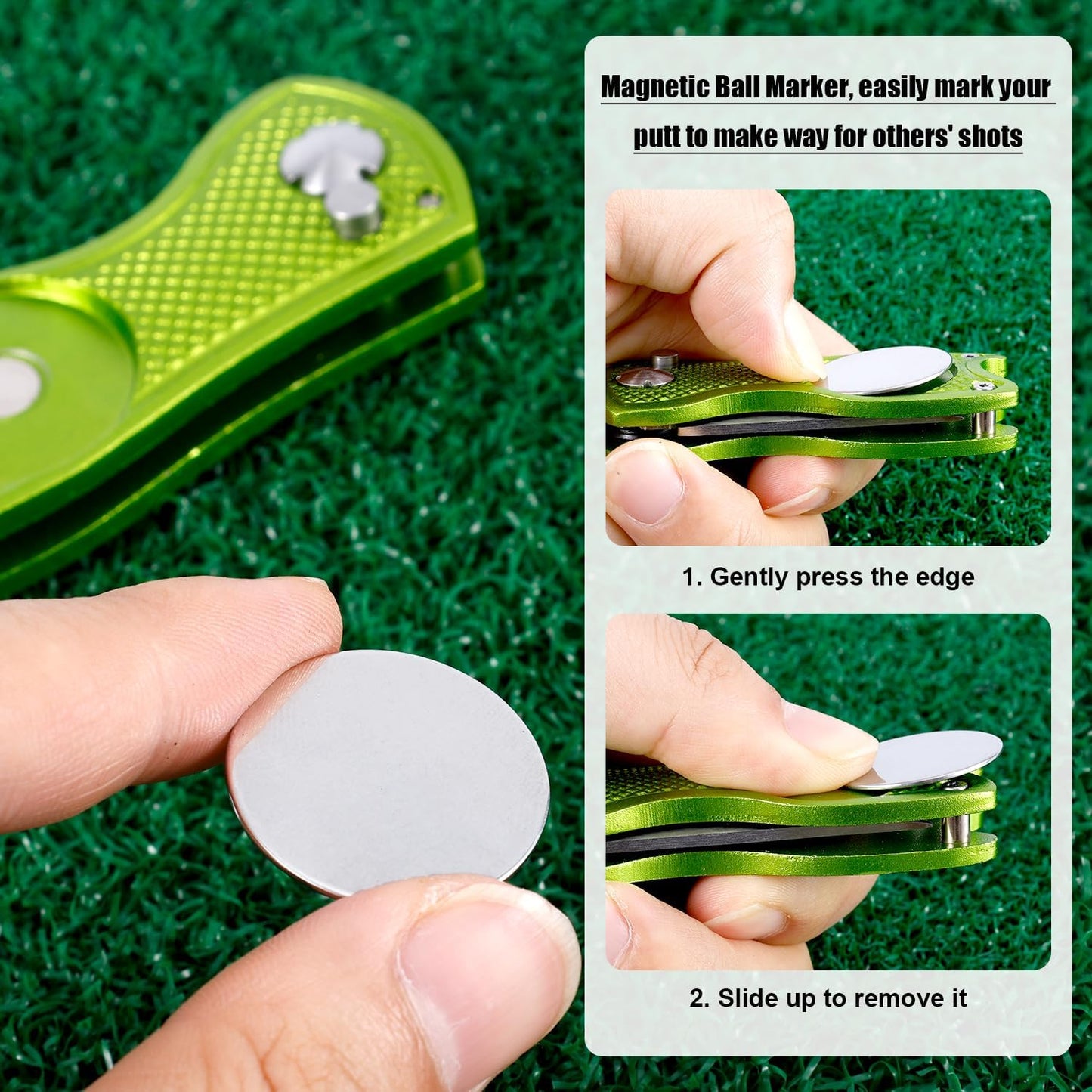 Golf Divot Repair Tool, Stainless Steel Divot Repair Tool Foldable Pop-up Divot Turf Fork Golf Metal Putting Fork Golf Turf Fork Ball Marker Divot Tool for Golf Lover