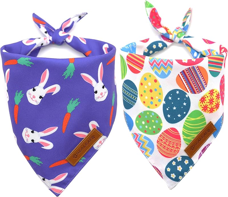 Realeaf Halloween Dog Bandanas 2 Pack, Pumpkin and Spider Web Bibs, Triangle Reversible Fall Pet Scarf, Premium Durable Fabric, Adjustable Fit (Large)