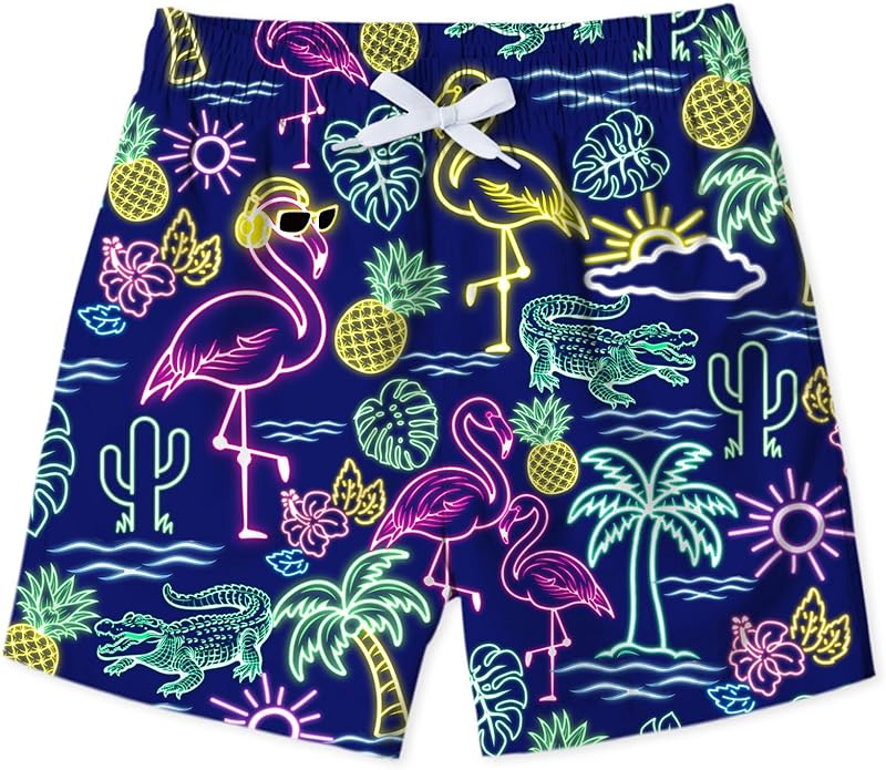 uideazone Boys Swim Trunks 3D Funny Print Surfing Board Shorts Quick Dry UPF 50+ Swimsuit Beachwear with Mesh Lining 2-12T