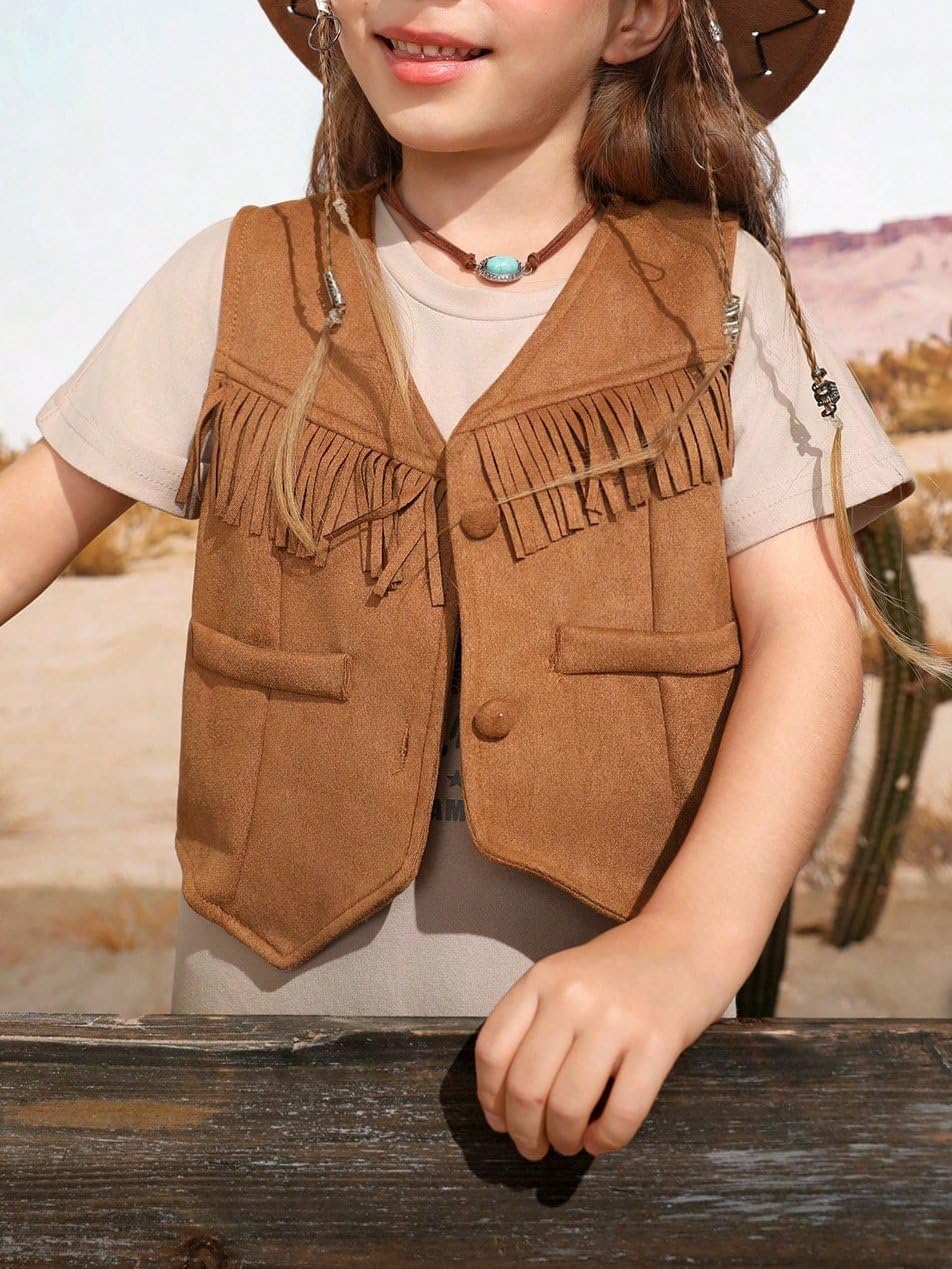 Verdusa Girl's Western Fringe Crop Vest 70s Hippie Boho Tassels Cowgirl Jacket