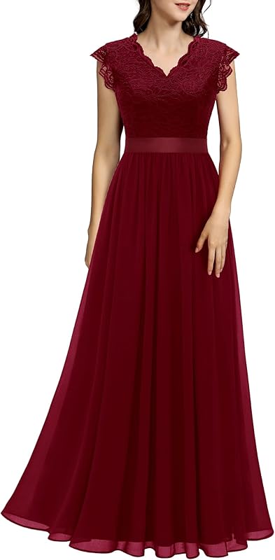 Dressystar Women's V Neck Sleeveless Lace Bridesmaid Dress Wedding Party Gown