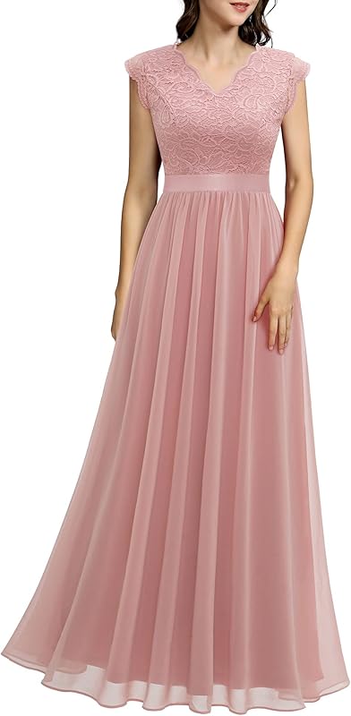 Dressystar Women's V Neck Sleeveless Lace Bridesmaid Dress Wedding Party Gown