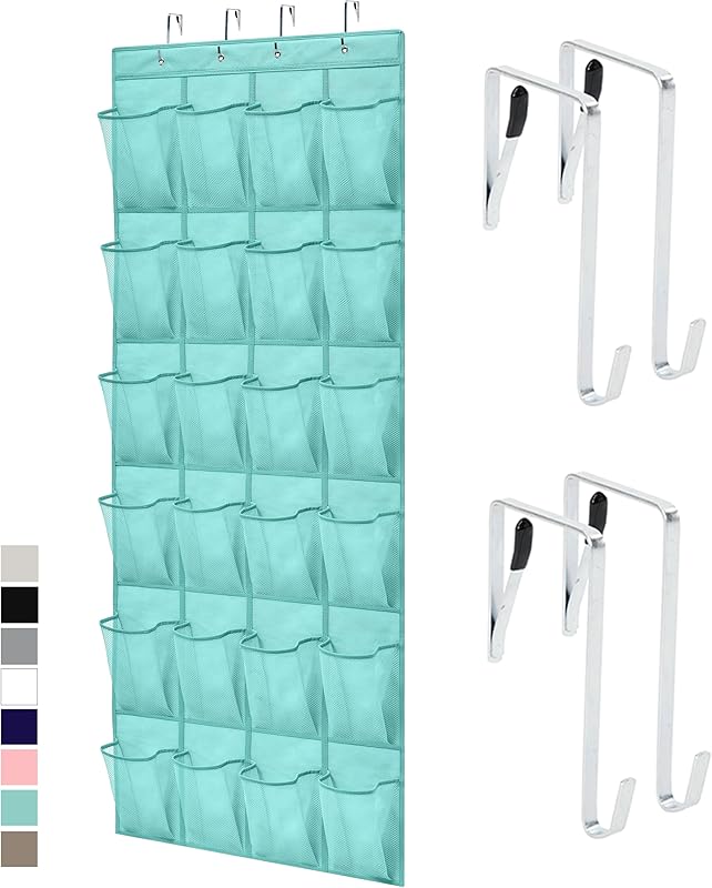 GORILLA GRIP Over the Door Shoe Organizer, 24 Large Breathable Mesh Pockets, Space Saving Hanging Storage Holder, Closet Rack Hanger Holds Up to 40 lbs, Hangs on Closets for Shoes, Accessories, Black