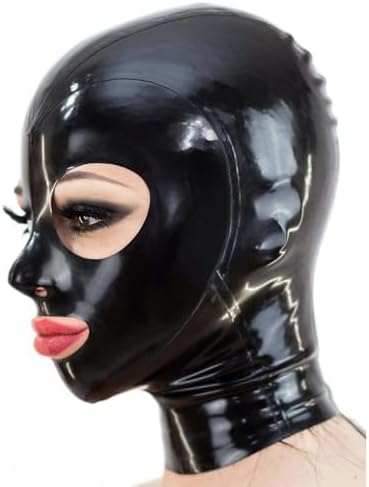 ABWL Black Latex Mask Hood,Rubber Masks with Open Eyes,Cosplay Costumes Clubwear Party Mask for Women Men