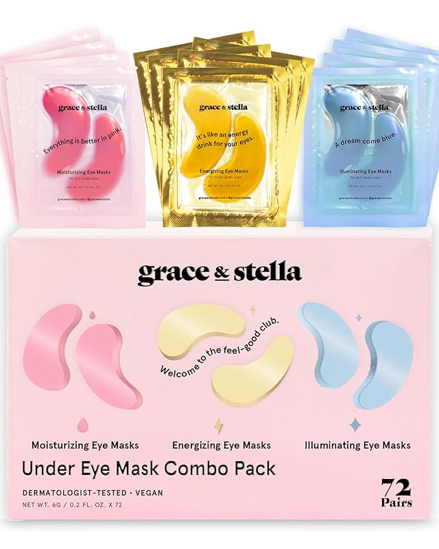 grace & stella Award Winning Under Eye Mask - Reduce Dark Circles, Puffy Eyes, Undereye Bags, Wrinkles - Gel Under Eye Patches - Gifts for Girlfriend - Vegan Cruelty-Free Self Care (48 Pairs, Pink)