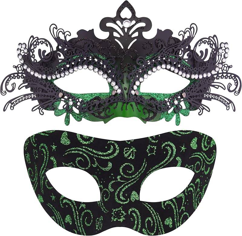 SIQUK Couple Masquerade Masks Metal Venetian Party Mask Halloween Costume Mask Mardi Gras Mask for Couples Women and Men