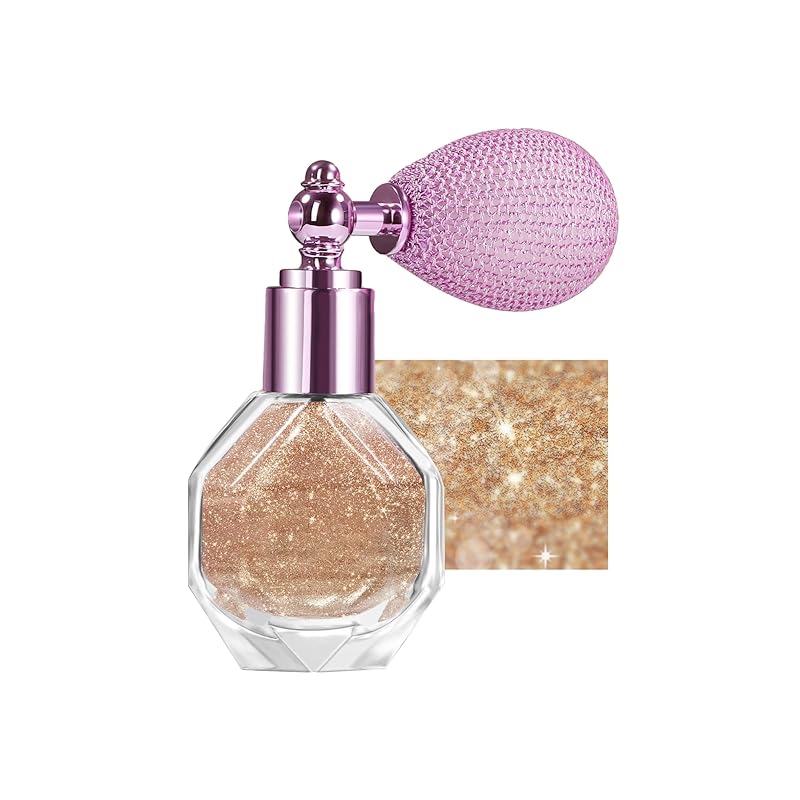 Shimmering Highlighter Powder Spray, Sparkle Powder High Gloss Spray for Face Body & Hair, Long-lasting Glitter Waterproof Face Highlighter Spray for Women Party or Daily Wear, #02