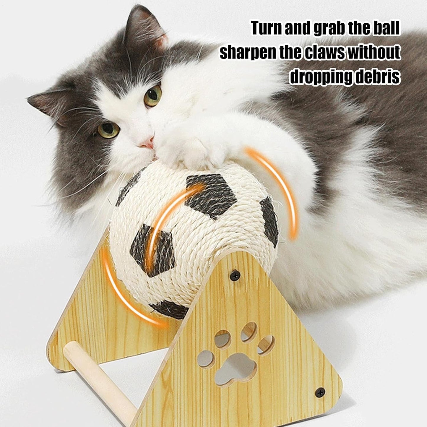 Kugelkratzer für rotierende Katze mit Holzsockel Fußballspielzeug Selbstspiel mit integrierter Nagelfeile | Interaktive Bewertung für Übungen und Anreicherung für Kätzchen und Katzen im Innenbereich |