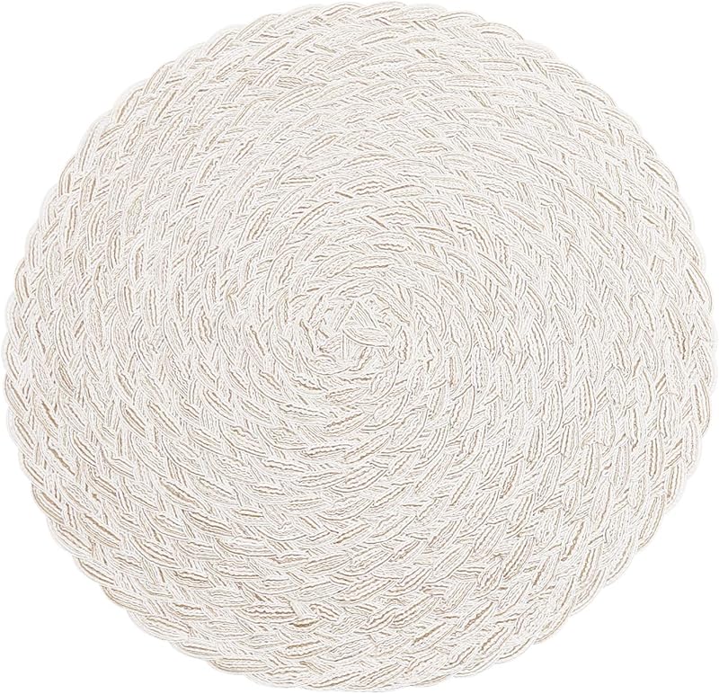 SHACOS Round Braided Placemats Set of 4 Round Table Mats for Dining Tables 15 inch Washable Kitchen Table Place Mats Indoor (Beige, 4)