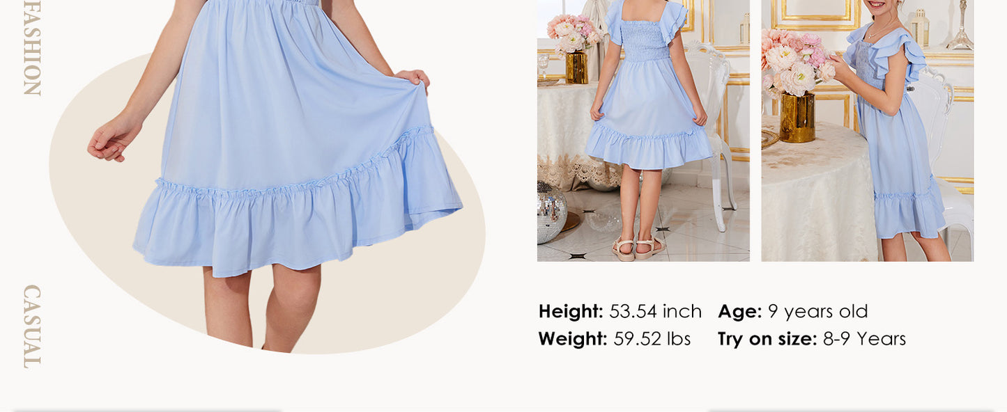 blibean Tween Girls Elegant Ruffle Sleeve Dresses Size 6-15 Years