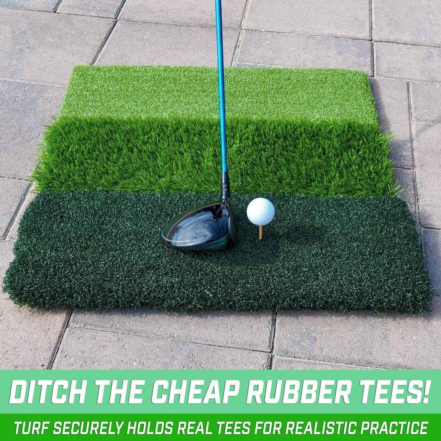 GoSports Tri-Turf XL Golf Practice Hitting Mat - Huge 24 Inch x 24 Inch for Optimal Practice