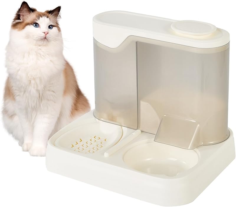 Gravity Pet Feeder and Water Dispenser Set, Automatic Dog Feeder and Dog Water Dispenser for Dogs Cats Pets Animals Large Capacity (White)