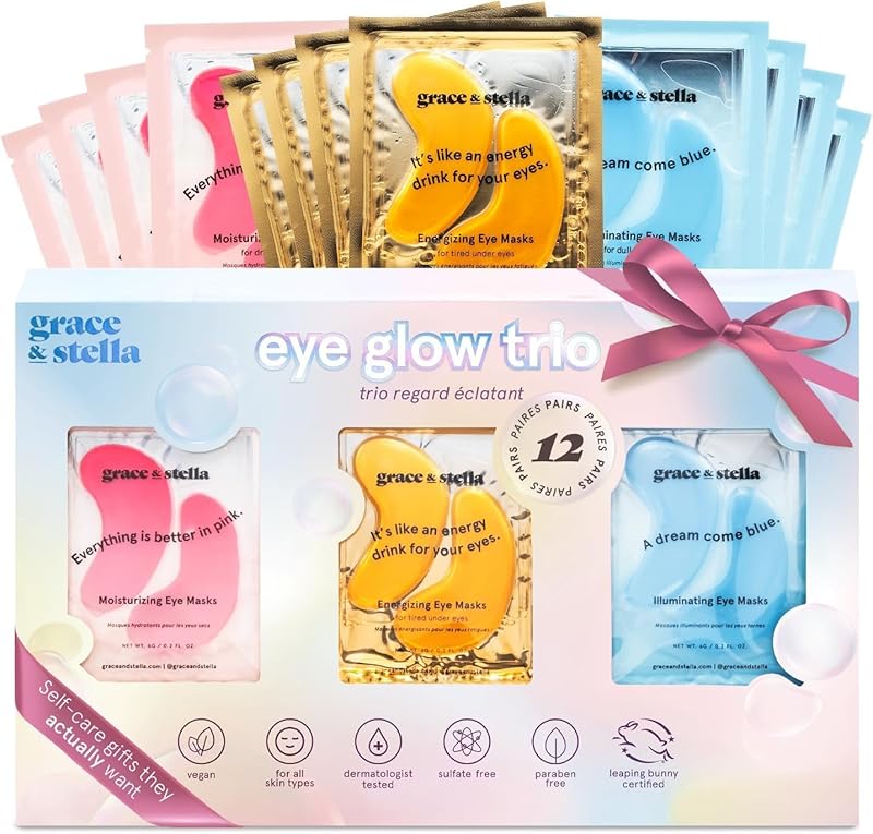 grace & stella Award Winning Under Eye Mask - Reduce Dark Circles, Puffy Eyes, Undereye Bags, Wrinkles - Gel Under Eye Patches - Gifts for Girlfriend - Vegan Cruelty-Free Self Care (48 Pairs, Pink)