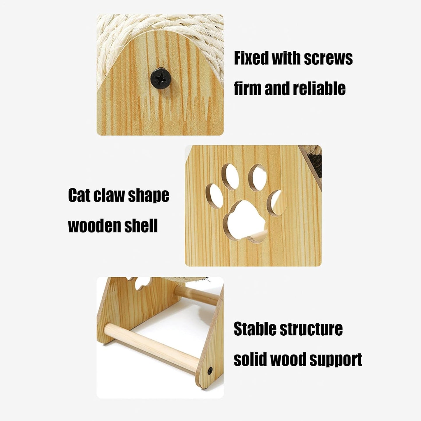 Kugelkratzer für rotierende Katze mit Holzsockel Fußballspielzeug Selbstspiel mit integrierter Nagelfeile | Interaktive Bewertung für Übungen und Anreicherung für Kätzchen und Katzen im Innenbereich |