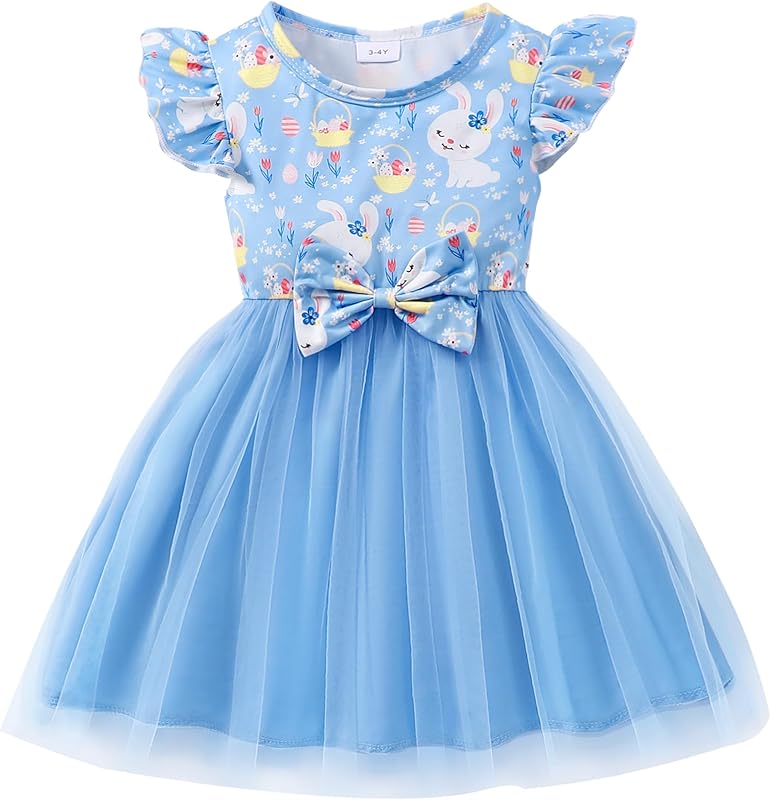 Little Girls Tulle Tutu Dress - Toddler Kids Flutter Sleeve Princess Sundress Casual Summer Outfit Clothes for 2-7Y