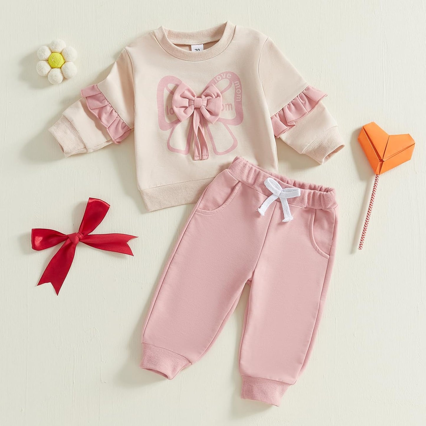Mubineo Toddler Baby Girl Clothes Bowknot Sweatshirt Outfits Fall Winter Long Sleeve Tops Pant Outfit Sweatsuit Set