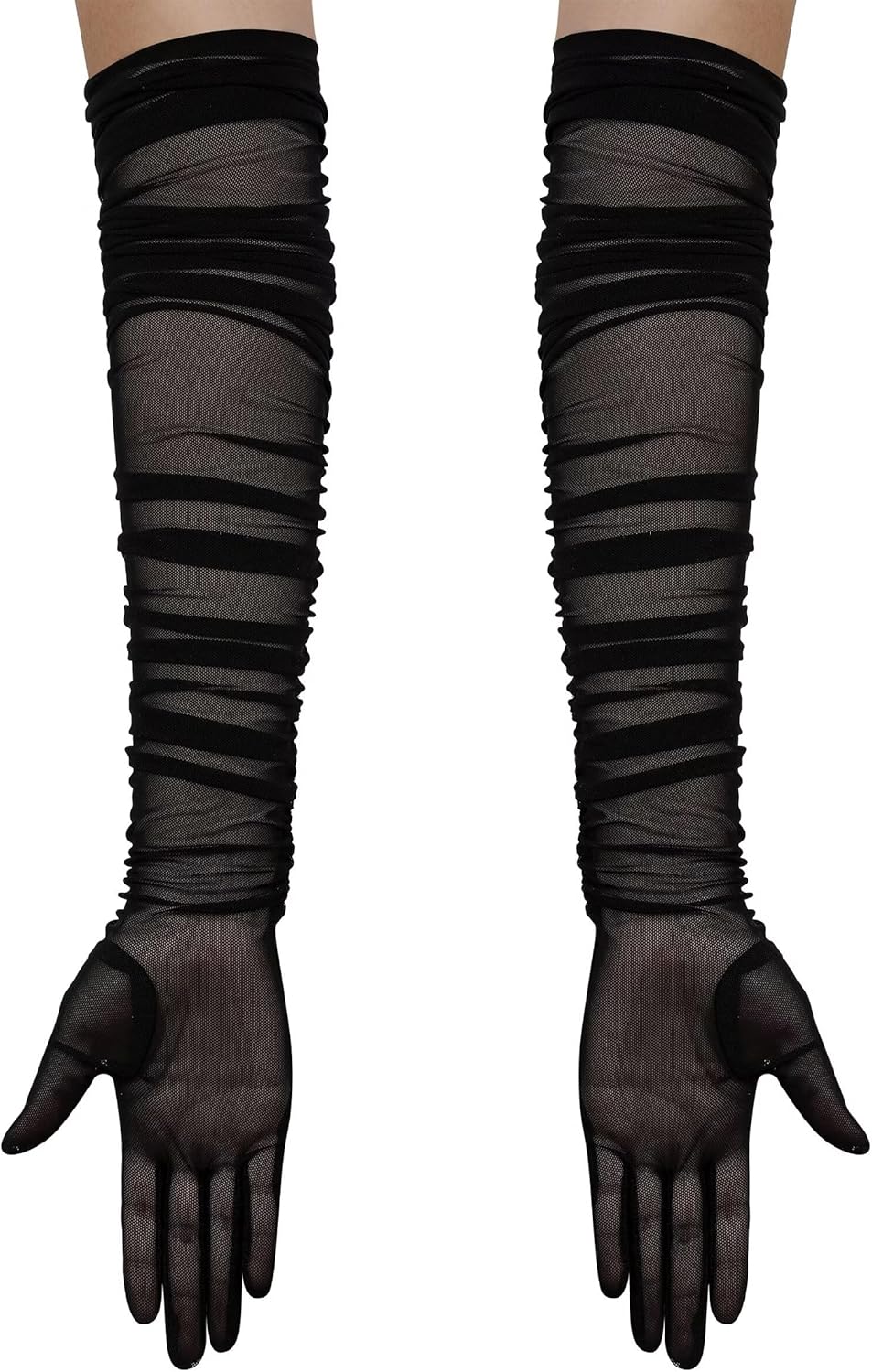 Hazhlko Women's Super Long Stretchy Ruched Mesh Tulle Sheer Gloves Costume Opera Party 1920's Dance Gloves