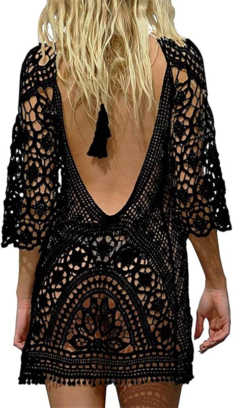 TMEOG Strandkleider Damen Kurze Kleid Badeanzug Bikini Spitze Crochet Cover Up