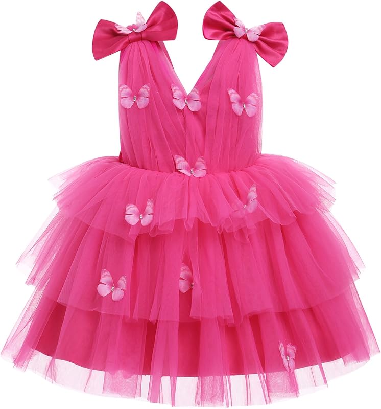 IMEKIS Toddler Girls Butterfly Birthday Dress Rainbow Tulle Formal Wedding Party Ruffle Tutu Dresses Photo Shoot