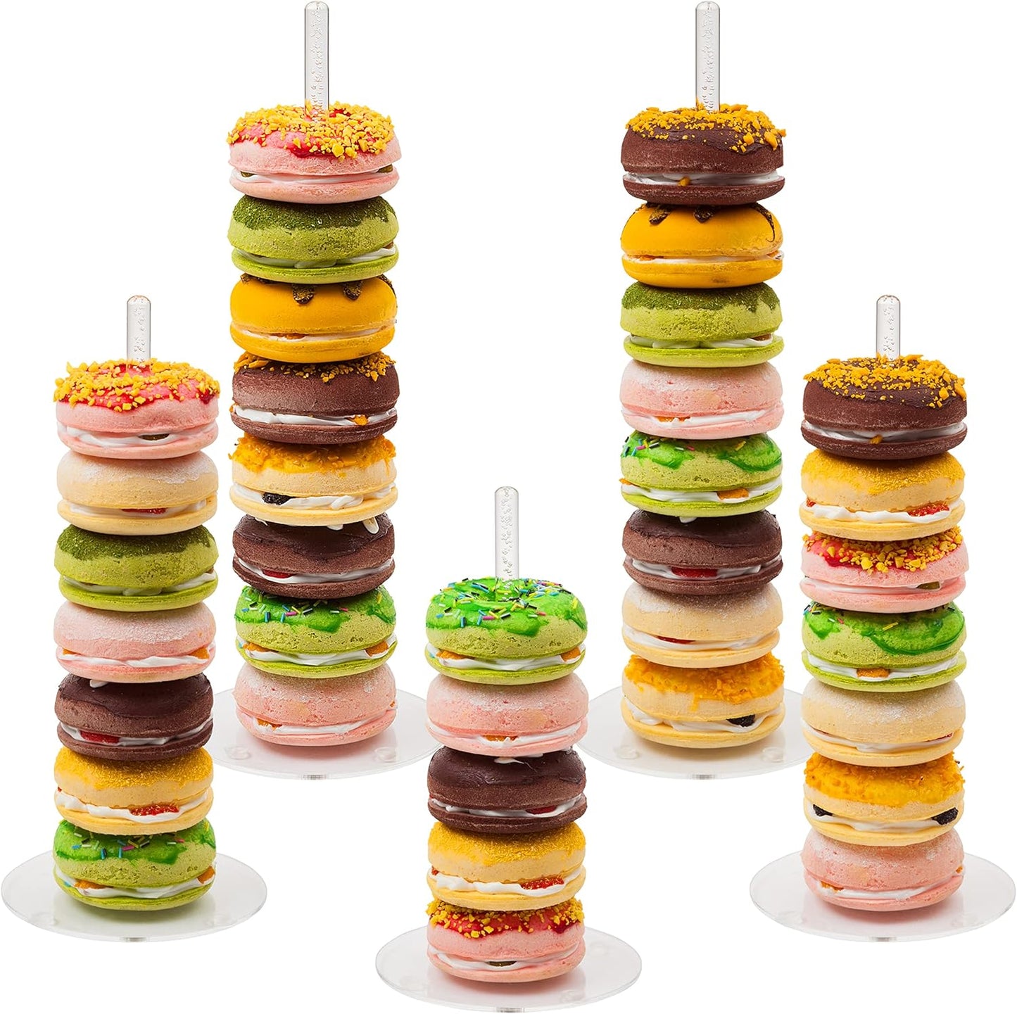 Clear Bubble Acrylic Donut Stands - 5PCS Bagel Holder Display, Reusable Doughnut Pretzel Tower for Dessert Table, Wedding Bar, Birthday Party with Built-in Copper Nut