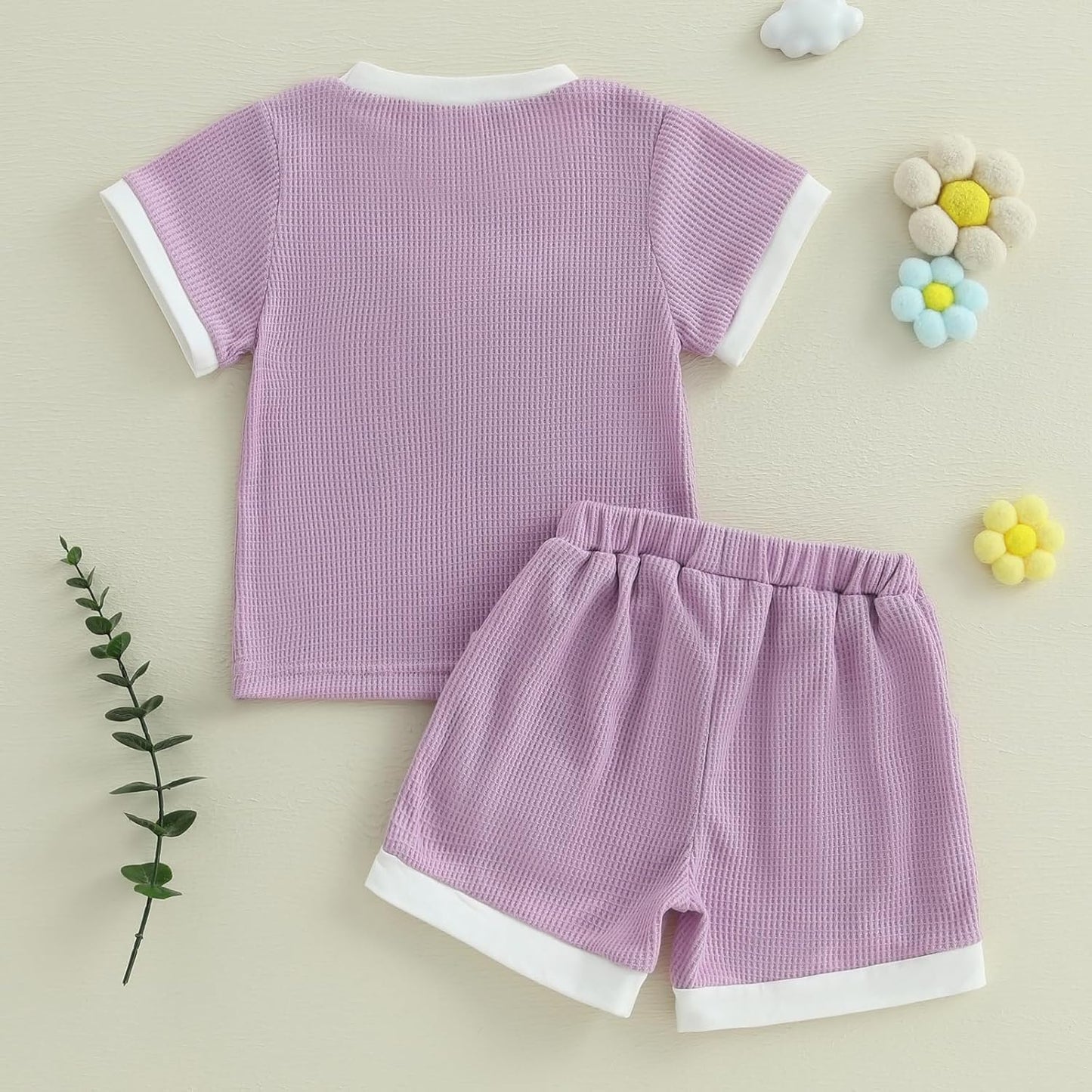Kayotuas Toddler Baby Girl Summer Clothes 3D Flower Bow Short Sleeve T Shirt Tops Shorts 2Pcs Set Cute Infant Waffle Outfits