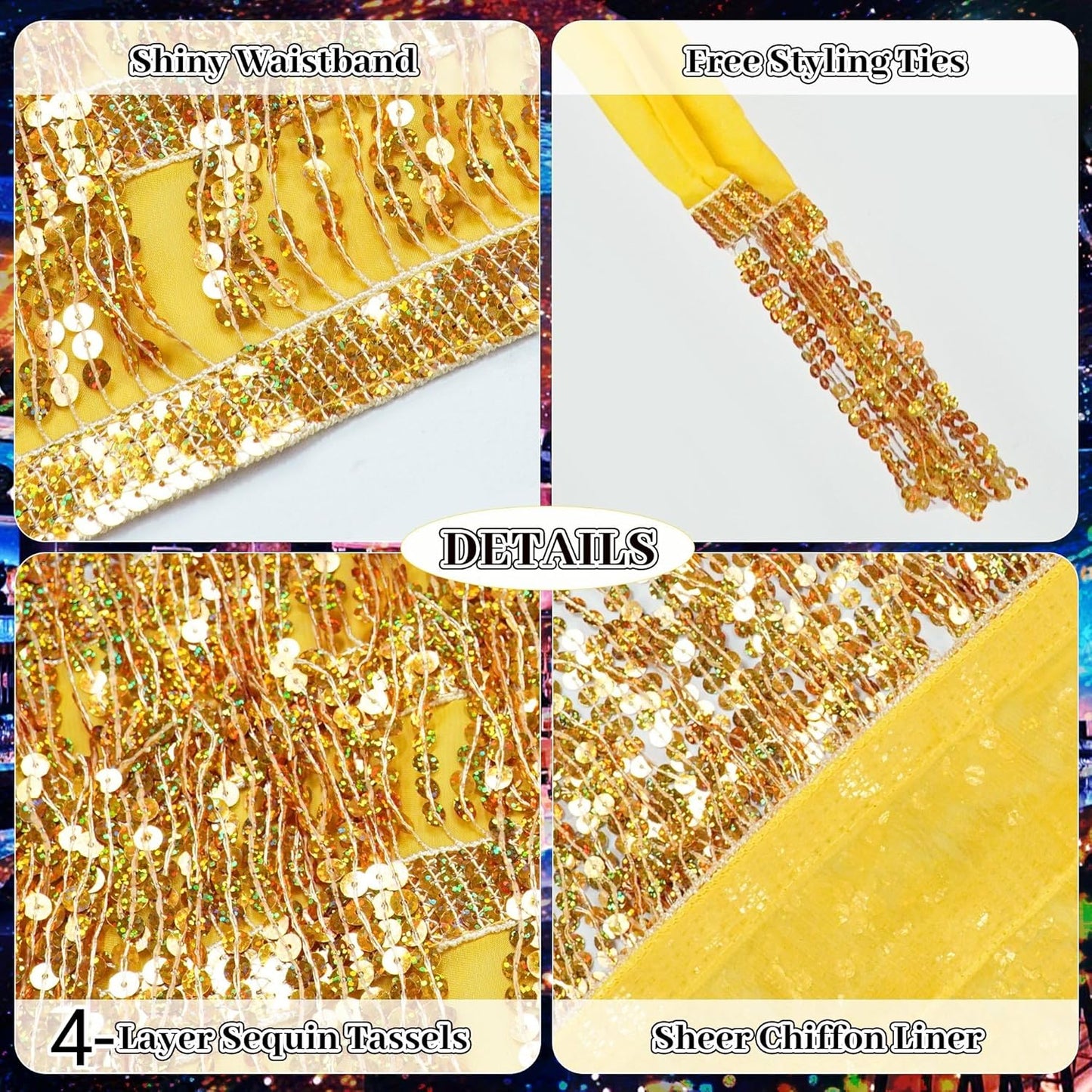 Sequin Skirts for Women (Waist/Bust Under 31.5"), Sparkly Skirts for Girls 2 Piece Set, Tassel Skirt for Kids, 2Pack