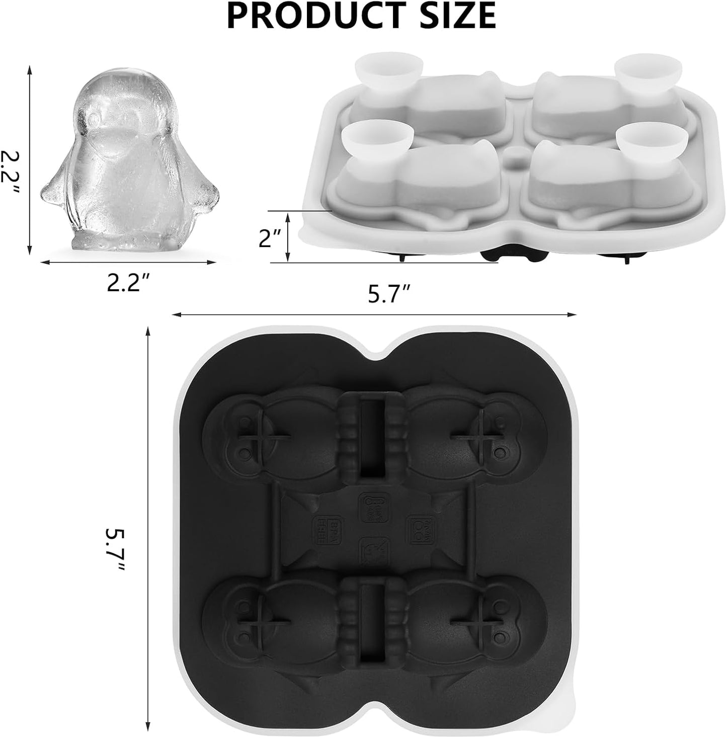 Penguins Ice Cube Tray Fun Shapes, Odd Novelty Cute Penguin Gifts, 2.2" Large Silicone Whiskey Ice Mold for Cocktails,Bourbon,Brandy, w/Funne