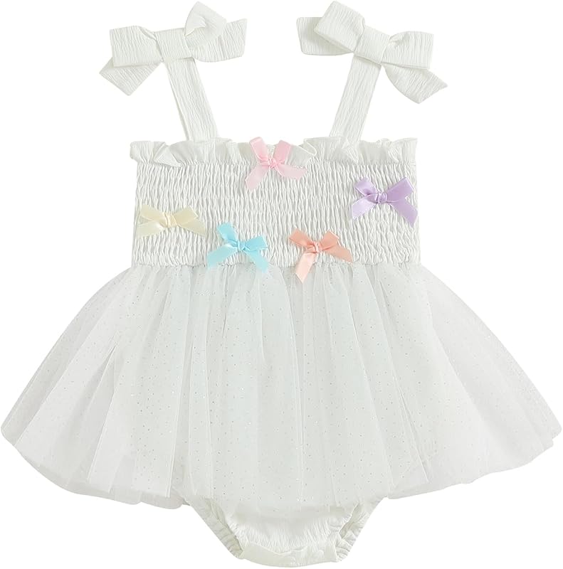 Murnouche Newborn Baby Girl Romper Dress Summer Clothes Boho Photoshoot Outfits with Headband