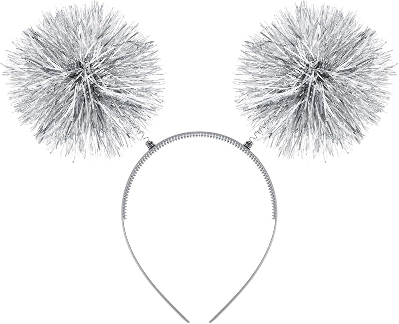 Foil Strips Pom Pom Headband Tinsel Fashion Headband Fluffy Ball Hair Loop Cosplay Hair Accessory for Women Girl Party