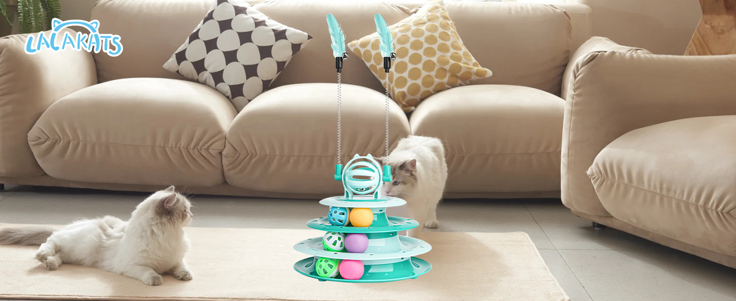 Cat Toy Interactive Pet Plaything for Indoor Kitten Interactive Kitty Puzzle Ball with 2 Cat-Tease (Green)