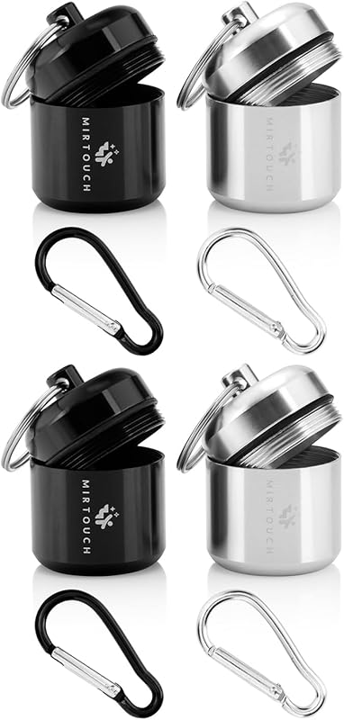 Portable Keychain Pill Holder Case for Round Glucose Tablets & Critical Medicine - Discreet Waterproof Key Chain Pill Container Carrier with Strong Carabiners - Aluminum Alloy Pill Fob Box - 2 Pack