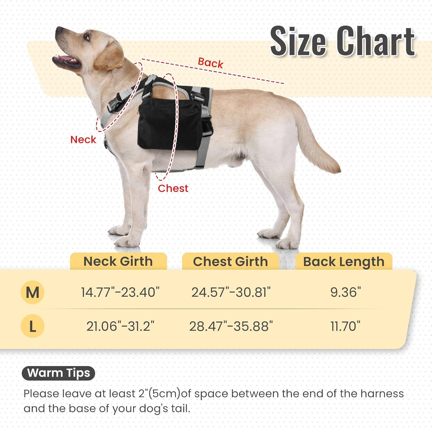 DORA BRIDAL Dog Backpack for Medium & Large Dogs, Dog Backpack Harness, Dogs Hiking Backpack with Side Pockets, Outdoors Pet Saddle for German Shepherd, Labrador (Black, Large)