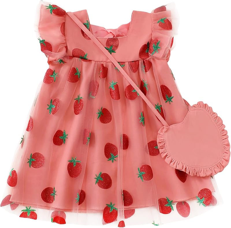 Kucnuzki Baby Girl Clothes Toddler Girls Summer Fairy Tulle Dress Ruffle Fly Sleeve Casual Sundress Cute Outfit for Kids