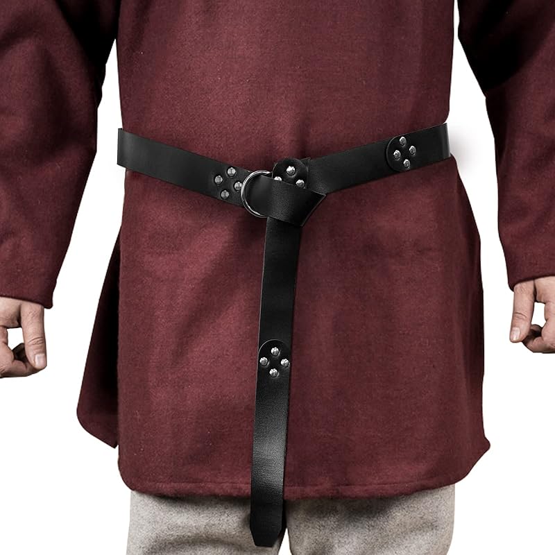 HiiFeuer Medieval PU Leather Ring Belt, Retro Renaissance Rivets Belt for LARP, Ren Faire & Parties