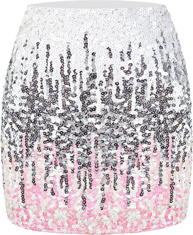 Maner Women's Sequin Skirt Sparkle Stretchy Bodycon Mini Skirts Night Out Party