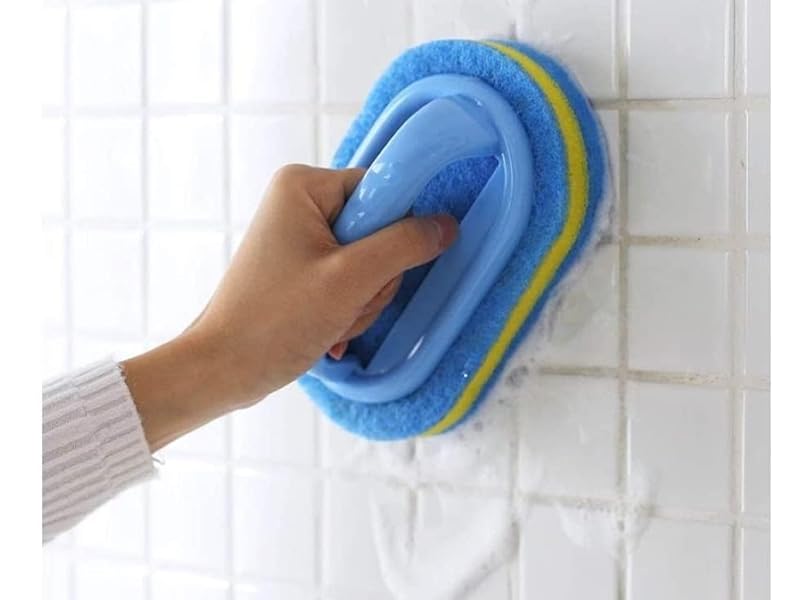 KOKSI 2-Piece Cleaning Brush for Bathroom Kitchen Bathtub Toilet Cleaner All Purpose Shower Sponge Scrubbing Brush with Ergonomic Handle