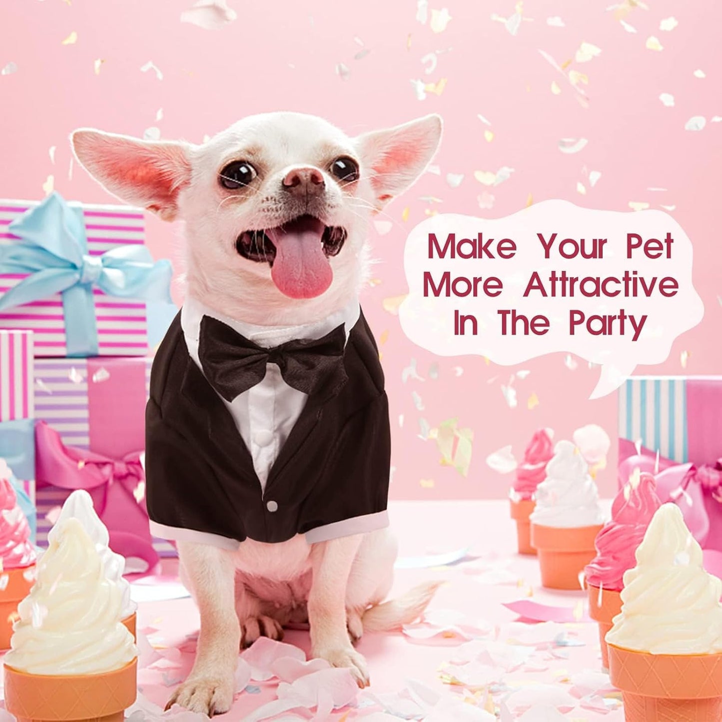 Kuoser Dog Tuxedo,Dog Wedding Suit with Bow Tie Formal Dogs Tux Pet Wedding Party Birthday Costume,Doggy Valentines Christmas Halloween Graduation Outfit Cosplay for Small Medium Large Dogs,Black L