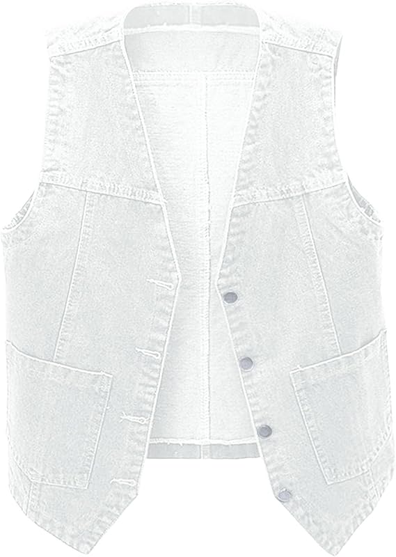 Womens Sleeveless Denim Vest V Neck Button Down Jean Waistcoat Y2K Casual Trendy Loose Fit Lightweight Jackets with Pockets