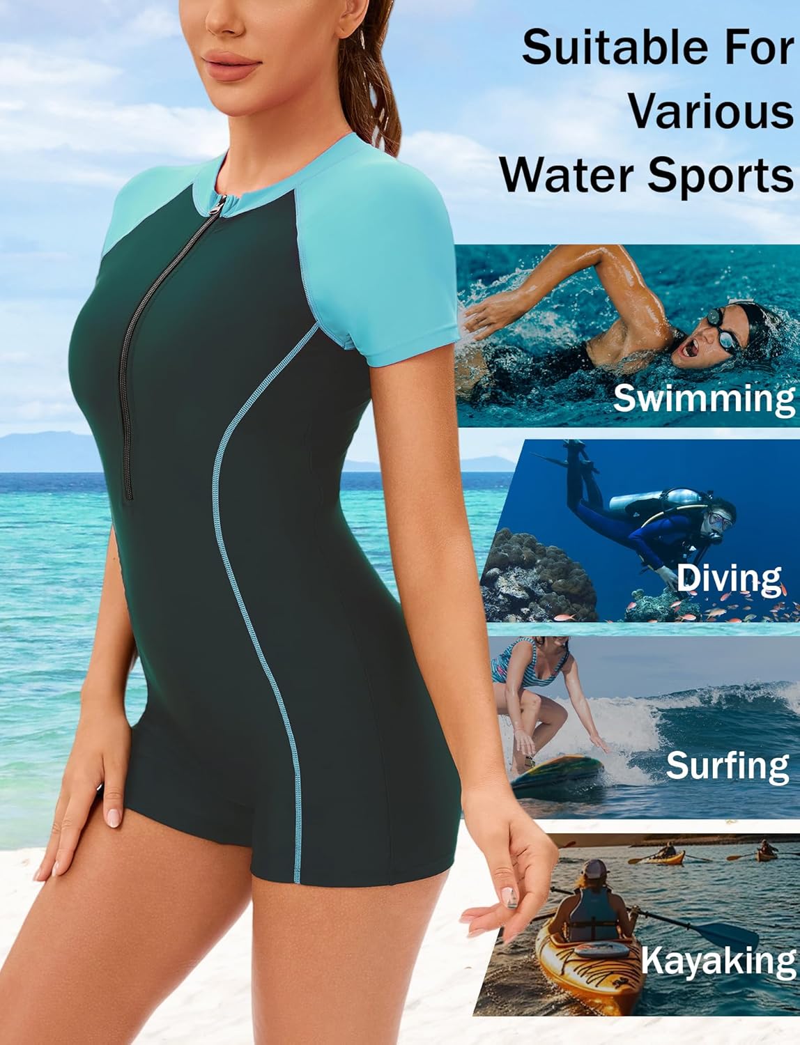 FEOYA Women's Short Sleeve Rash Guard One Piece Boyleg Bottoms Surfing Swimsuit UPF 50+ Bathing Suit for Swimming - TrendyLookz