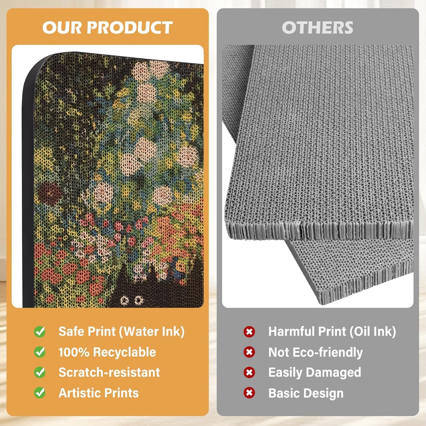 Art Cat Wall-Mountable Scratching Board 16.7x11x1 Inch Cat Wall Scratch Pad and Scratcher for Indoor Cats Furniture Protector(Flower Garden)