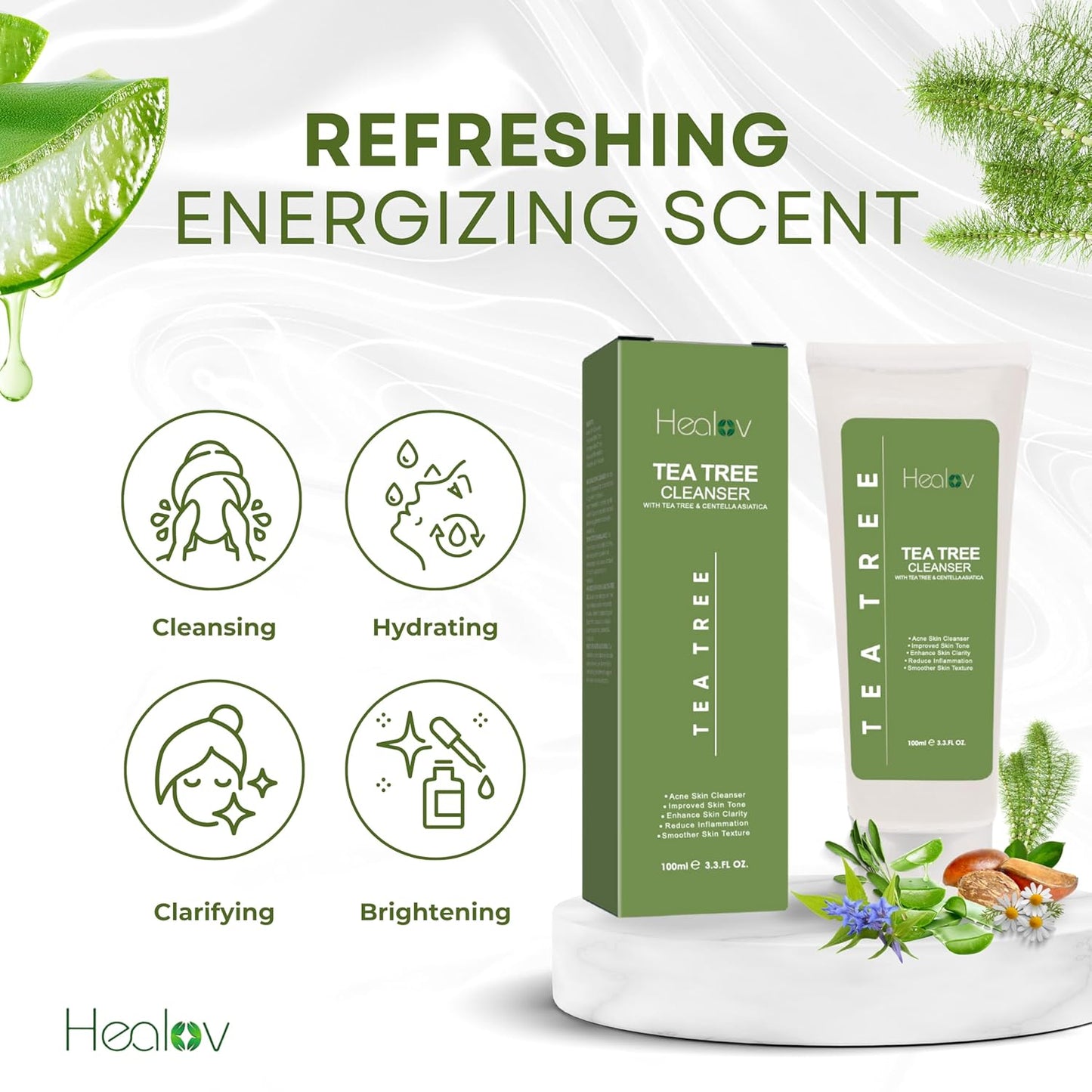 Tea Tree Face Wash – Natural Tea Tree Soap Exfoliating Facial Cleanser – Tea Tree Oil Fights Acne, Skin Irritation and Prevents Breakouts – Deeply Cleansing, Hydrating Liquid Soap for Calm Fresh Skin