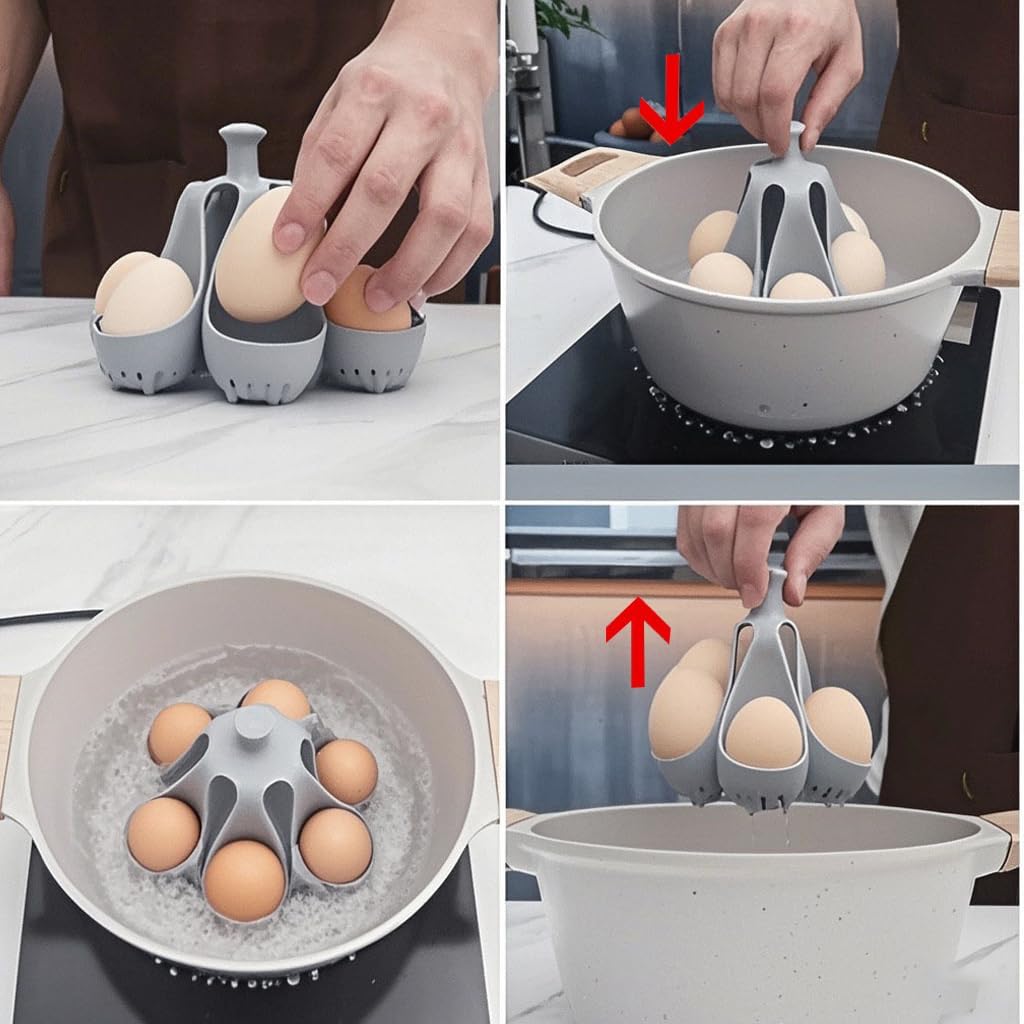 Egg Boiler Rack, Freestanding Egg Boiler,Egg Cooker for Making Soft or Hard Boiled Eggs, Holds 10 Eggs-Resistant Silicone Egg Cooker with Drainage & Handle Flexible Washable Egg Gadgets