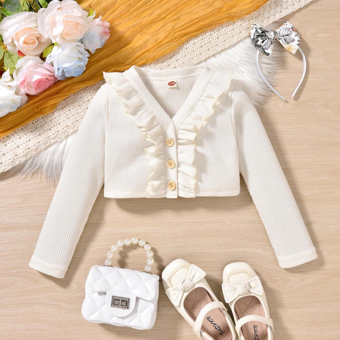 HINTINA Toddler Little Girls Dress And Cardigan Sets 2 Piece Floral Print Sleeveless Dress and Long Sleeve Cardigan Set