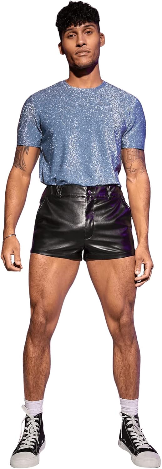 Floerns Men's Casual PU Leather Straight Leg Button Front Workout Shorts - TrendyLookz
